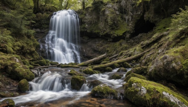 A waterfall showcased in a bold day