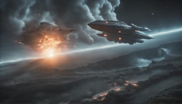 A spacecraft set against the backdrop of a serene fiery outdoors