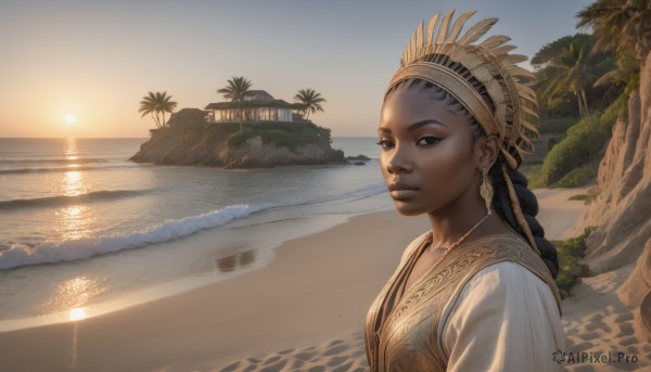 A majestic sunset outdoors featuring a female