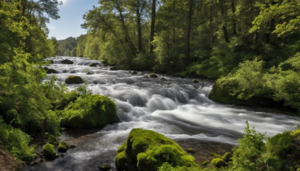 outdoors,sky,day,cloud,water,tree,blue sky,no humans,grass,nature,scenery,forest,rock,river,waterfall,landscape,stream