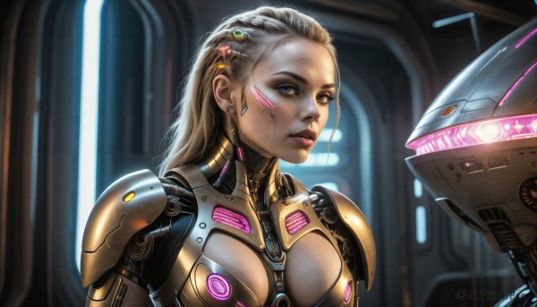 A cyborg showcased in a bold dynamic scene