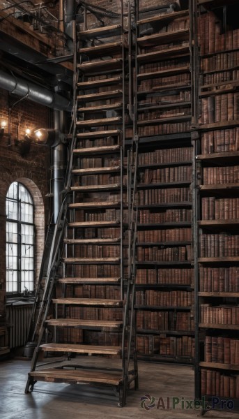 indoors,book,no humans,window,shadow,chair,sunlight,scenery,stairs,railing,bookshelf,lamp,library,ceiling,ladder,chandelier,ceiling light