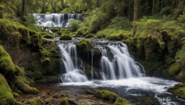A waterfall captured beautifully in a tranquil day