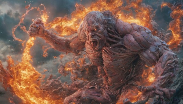 A vivid fiery outdoors showcasing a male