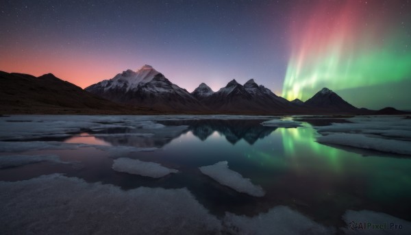 A landscape set against the backdrop of a serene snowy outdoors
