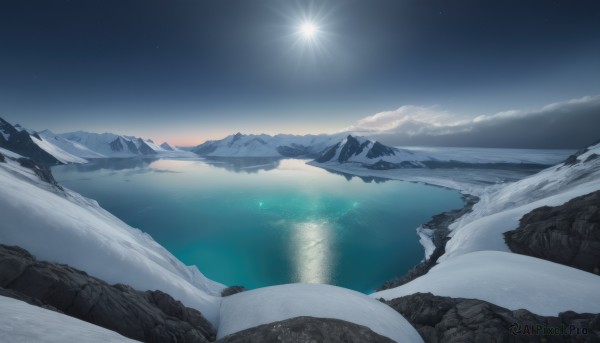 A tranquil view of a landscape in snowy day