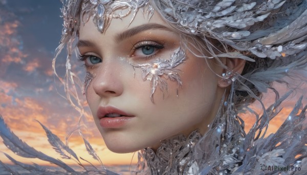 The timeless beauty of a female in a picturesque sunset outdoors