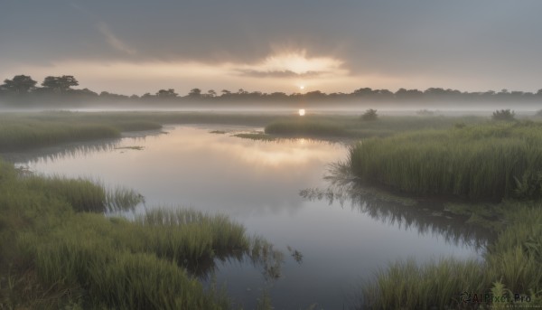 A landscape captured in a tranquil sunset outdoors