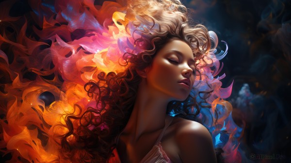 An iconic female framed by a inviting fiery dynamic scene