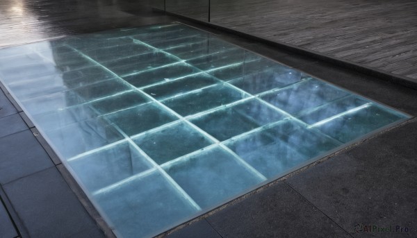 indoors,water,no humans,from above,scenery,reflection,stairs,tiles,light,tile floor,rain,wooden floor,pool,train station,railroad tracks