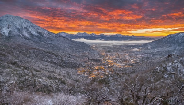 An iconic landscape framed by a calm snowy outdoors