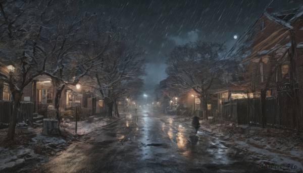 A peaceful rainy outdoors with a street