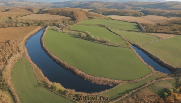 outdoors,sky,day,water,tree,no humans,from above,grass,nature,scenery,forest,mountain,road,field,river,landscape,lake,path,cloud,building,bush,house,bridge,town