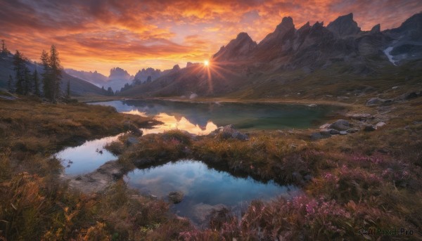 A vibrant landscape captured in sunset outdoors