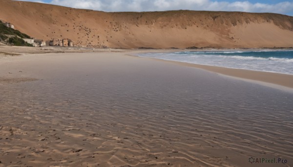 outdoors,sky,day,cloud,water,blue sky,no humans,bird,ocean,beach,scenery,sand,horizon,shore,desert,building,waves