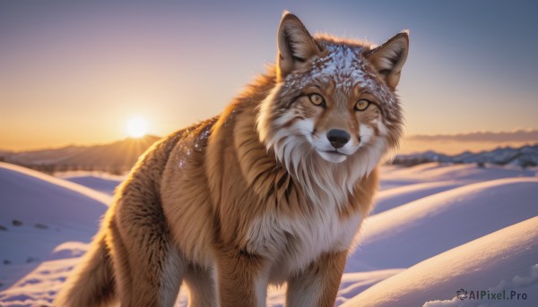 The serene presence of a dog in a lush snowy outdoors