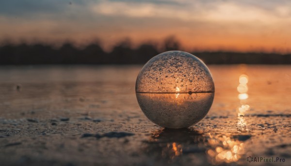 outdoors, sky, cloud, blurry, no humans, depth of field, blurry background, scenery, reflection