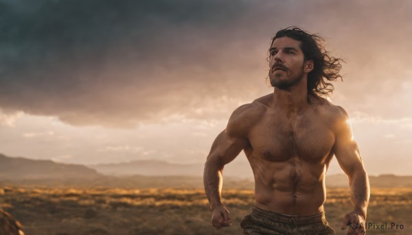 A tranquil sunset outdoors showcasing a male