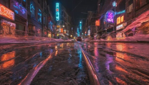 A stunning view of a street in rainy outdoors