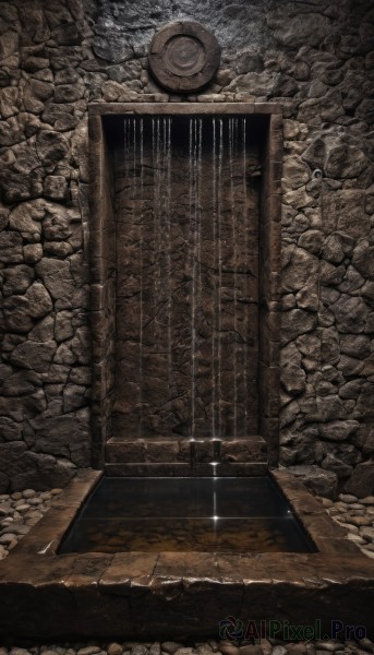 outdoors,water,no humans,from above,scenery,rock,ruins,crack,stone,stone floor,wood,weapon,sword,stairs,glint,wall,broken,planted sword,still life,treasure chest,stone wall,cracked floor