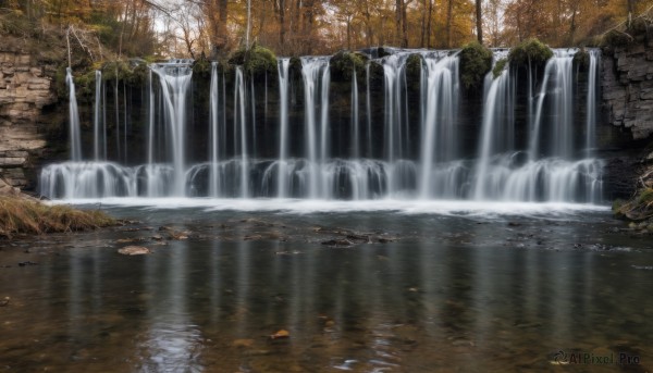 outdoors,day,water,tree,no humans,leaf,sunlight,nature,scenery,forest,rock,river,waterfall,moss,stream,reflection,branch,autumn leaves,ripples,autumn,puddle