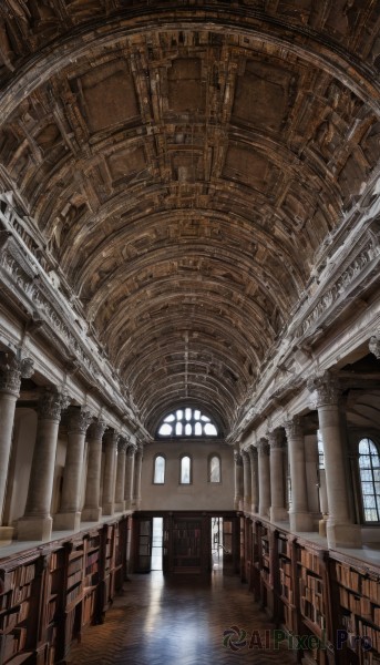 day,indoors,water,no humans,window,sunlight,building,scenery,reflection,stairs,railing,architecture,bridge,pillar,library,hallway,church,arch,column,vanishing point,book,door,bookshelf,perspective,ceiling,reflective floor,voile