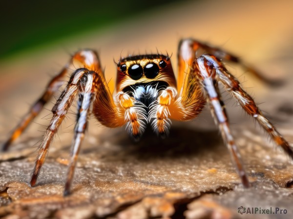 solo,looking at viewer,open mouth,full body,blurry,no humans,blurry background,fangs,bug,claws,realistic,animal focus,spider,monster,extra eyes,horror (theme)