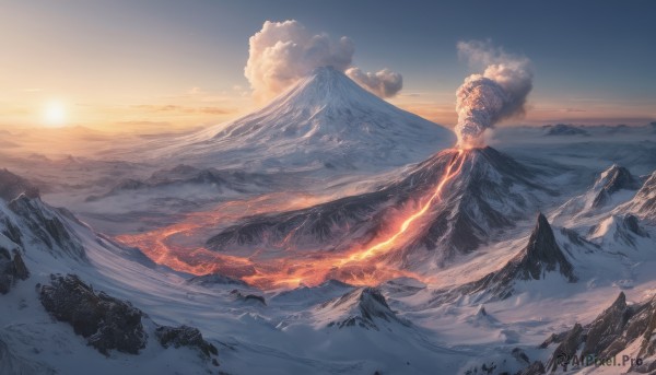 A landscape set against the backdrop of a breathtaking snowy outdoors