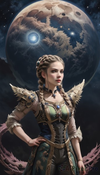 A stunning portrayal of a female in a lush night sky