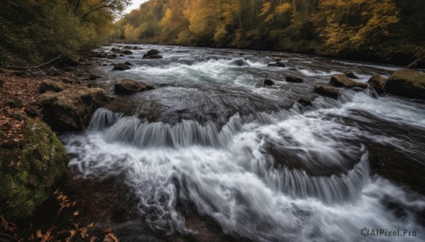 A waterfall portrayed in a vivid day