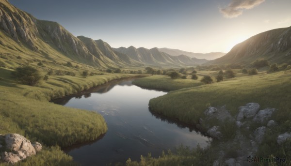 A landscape set against the backdrop of a captivating sunset day