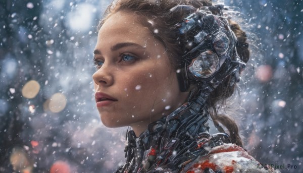 A female caught in a breathtaking snowy snow