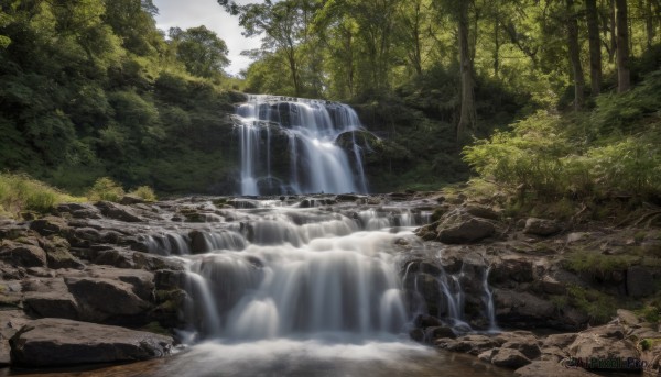 A waterfall captured beautifully in a tranquil day