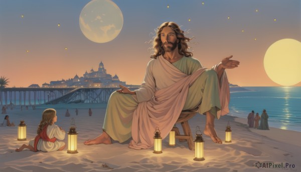 A ethereal sunset outdoors showcasing a male
