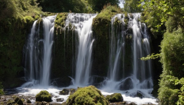 A stunning waterfall within a vivid day