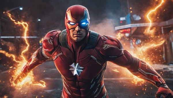 A majestic fiery dynamic scene featuring a male