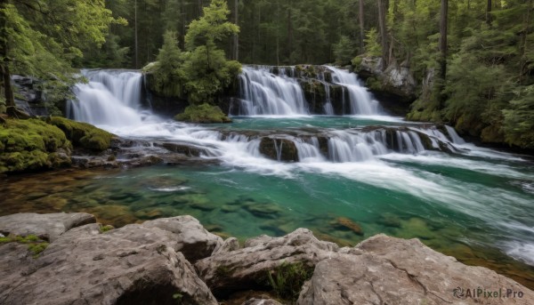 The elegance of a waterfall in a tranquil day