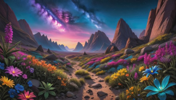 A landscape in a dynamic sunset outdoors