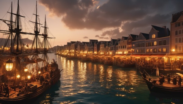 Sunset outdoors brought to life with a serene boat