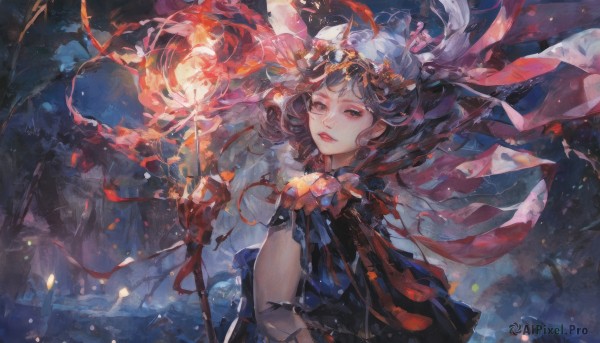 A female in a tranquil fiery outdoors
