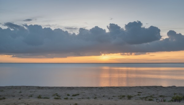 outdoors,sky,day,cloud,water,tree,blue sky,no humans,ocean,cloudy sky,scenery,reflection,sunset,horizon,road,watercraft,boat,landscape,bird,sunlight,sun,reflective water,very wide shot