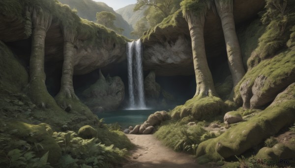 A waterfall captured in a tranquil day