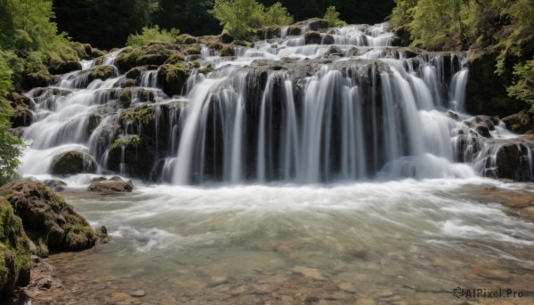 A stunning portrayal of a waterfall in a breathtaking day