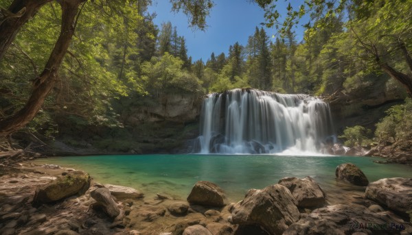 A waterfall in a serene day