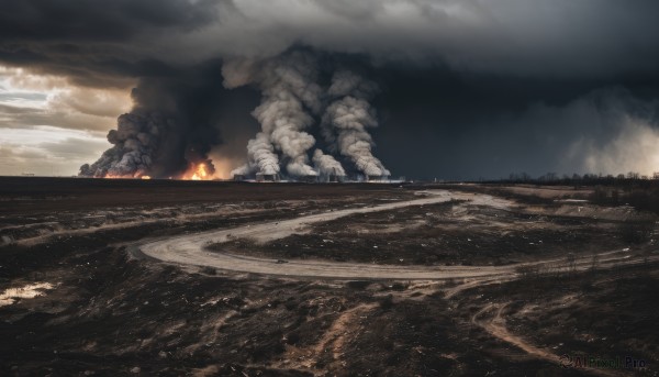 outdoors,sky,cloud,no humans,ocean,cloudy sky,fire,scenery,smoke,watercraft,ship,burning,molten rock,water,night