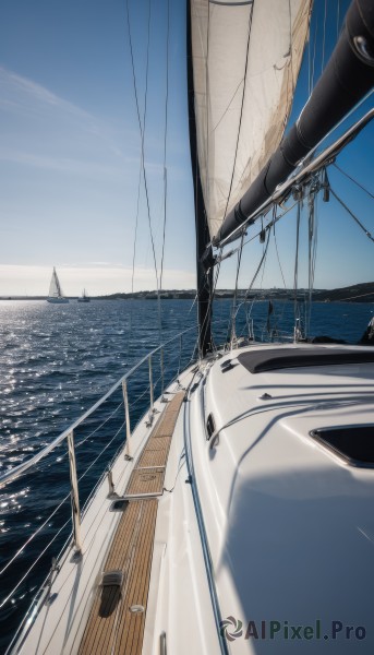 outdoors,sky,day,cloud,water,blue sky,no humans,ocean,ground vehicle,scenery,motor vehicle,horizon,car,watercraft,vehicle focus,power lines,ship,utility pole,boat,railing,real world location,pier,dock