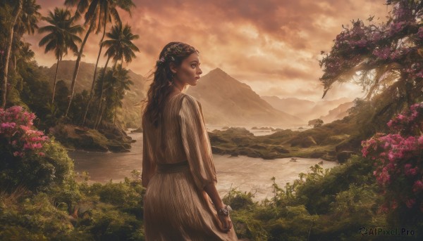 The serene presence of a female in a breathtaking sunset outdoors
