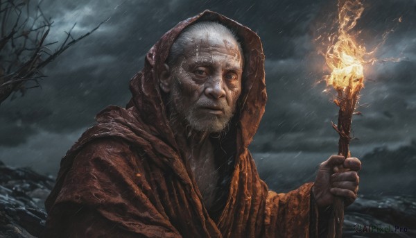 The timeless beauty of a male in a picturesque rainy outdoors