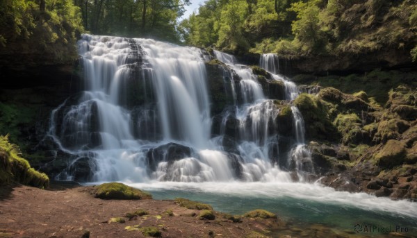 An iconic waterfall framed by a bold day