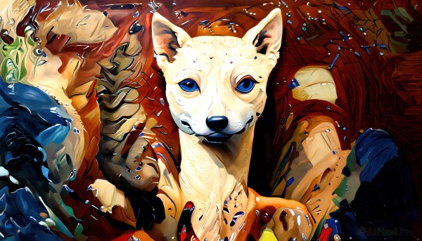 HQ,looking at viewer,blue eyes,solo focus,no humans,animal,closed mouth,dog,animal focus,fox,shiba inu